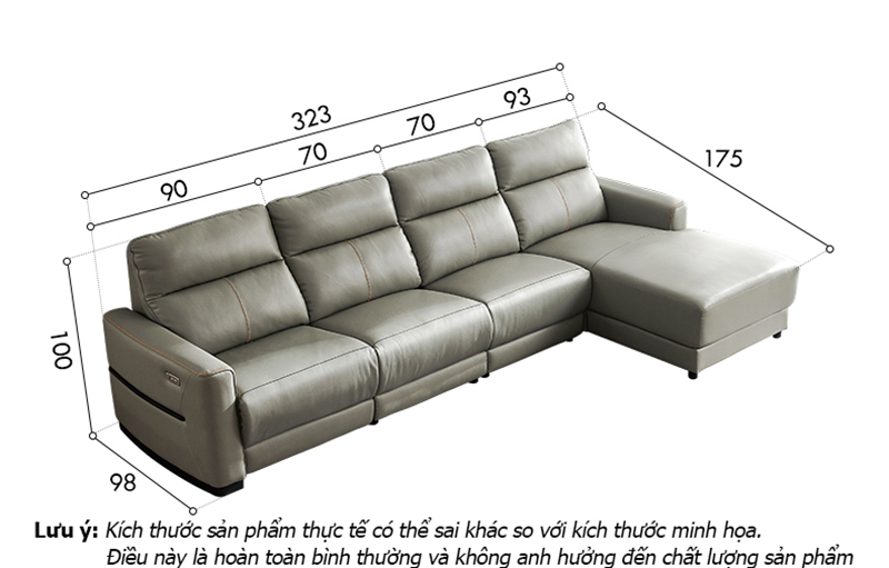 Kích thước sofa chữ L thư giãn SR6