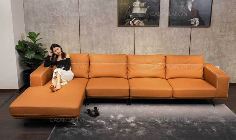 Ghế sofa da thật màu nâu cam tự nhiên