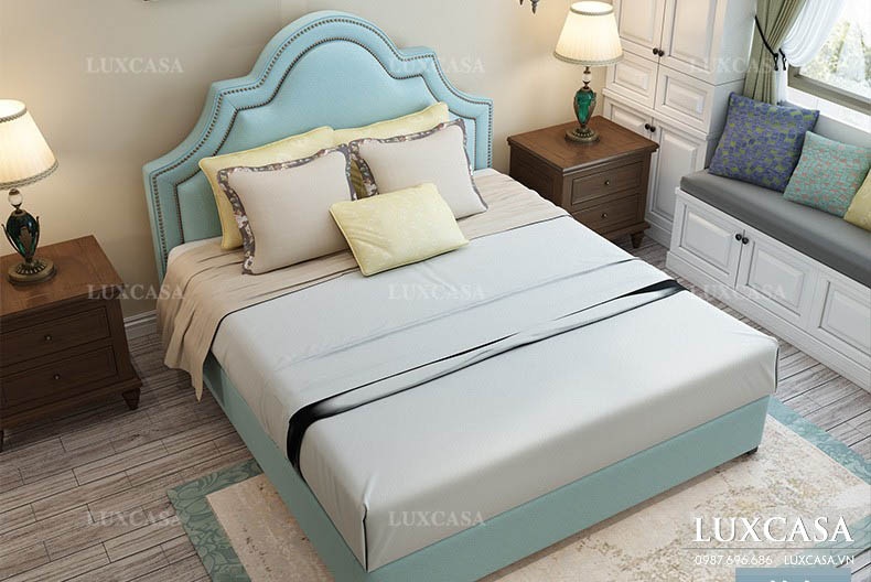 Giường vải nỉ màu xanh dịu nhe