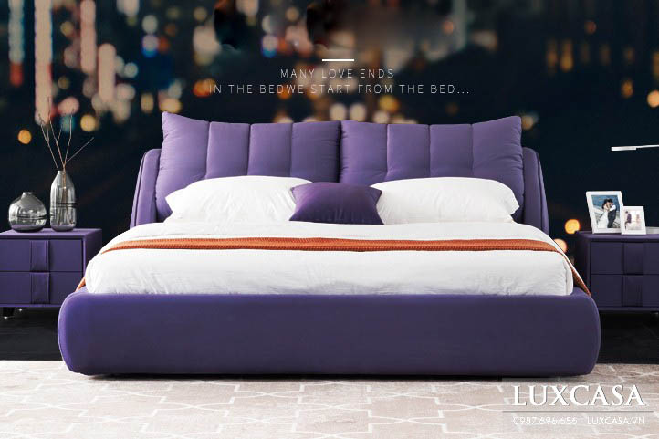 Giường vải nỉ cao cấp màu tím