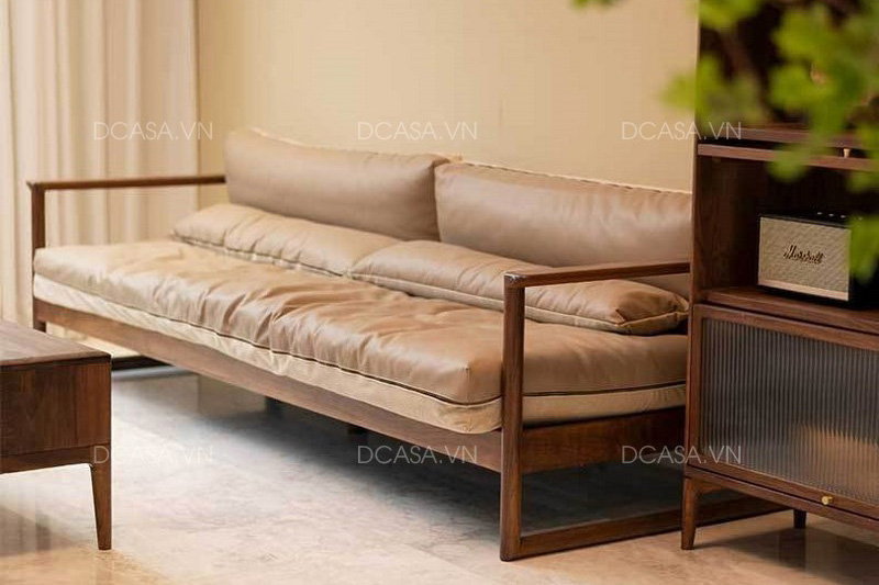 Mẫu sofa da màu nâu nhạt SG008