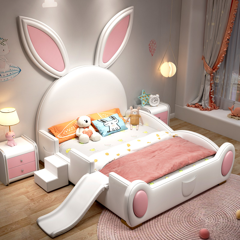 Giường ngủ bọc da tai thỏ cho bé gái