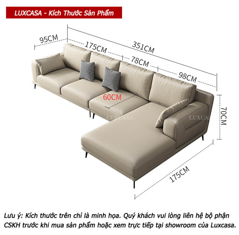 Kích cỡ sofa chữ L góc trái