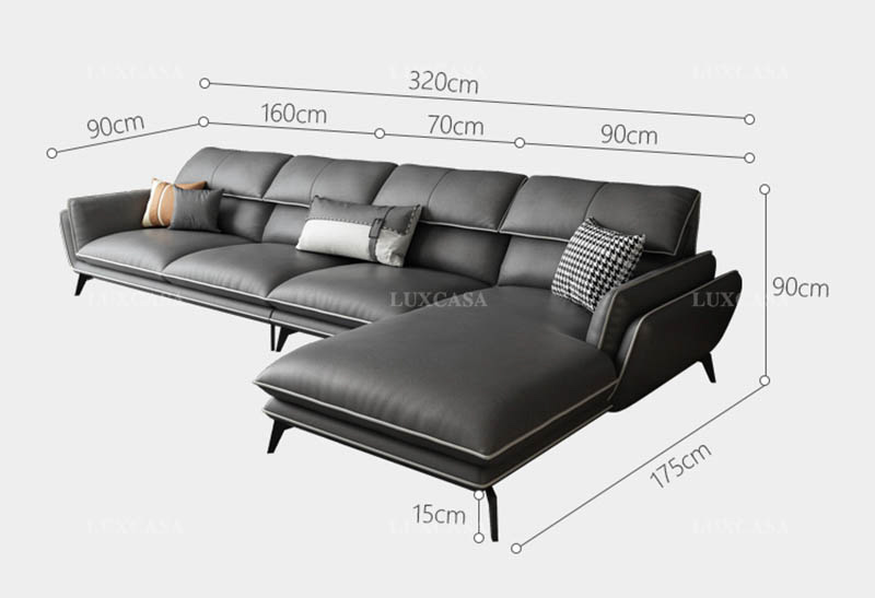 Kích cỡ sofa góc rộng 4 chỗ ngồi