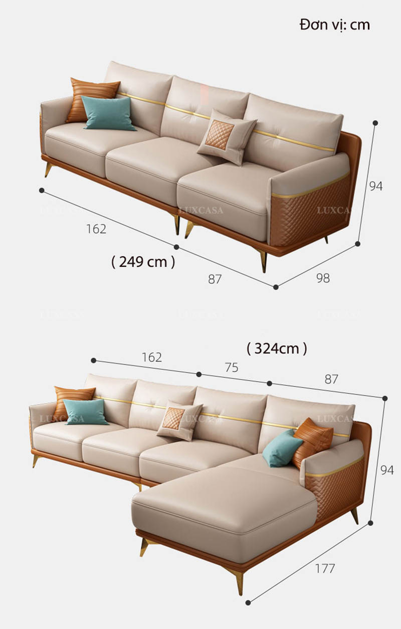 Kích cỡ sofa sang trọng cao cấp