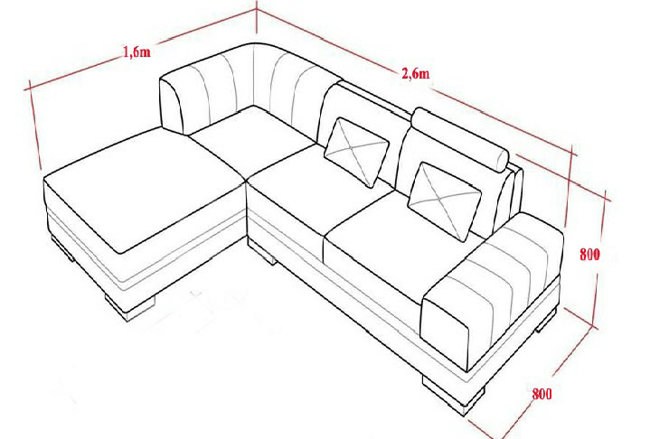 Kích thước bộ ghế sofa chữ L