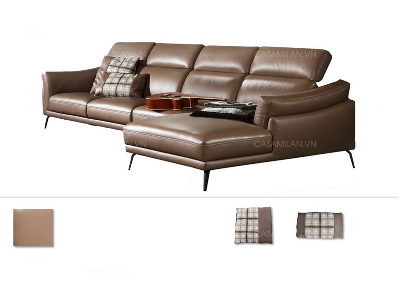 Sofa SD1103 được bọc da thật toàn bộ với kiểu dáng hình chữ L