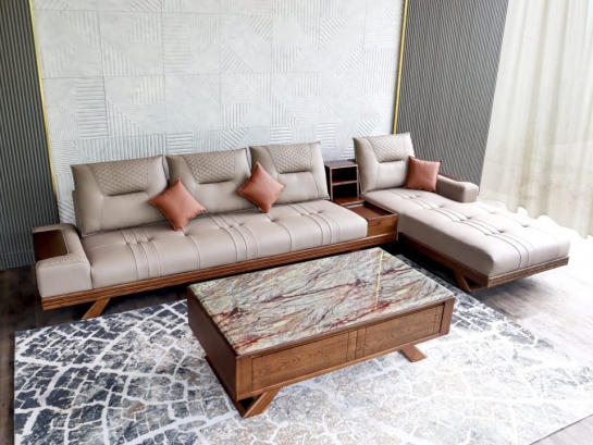 Ghế Sofa Gỗ Bọc Da Hiện Đại SGD01